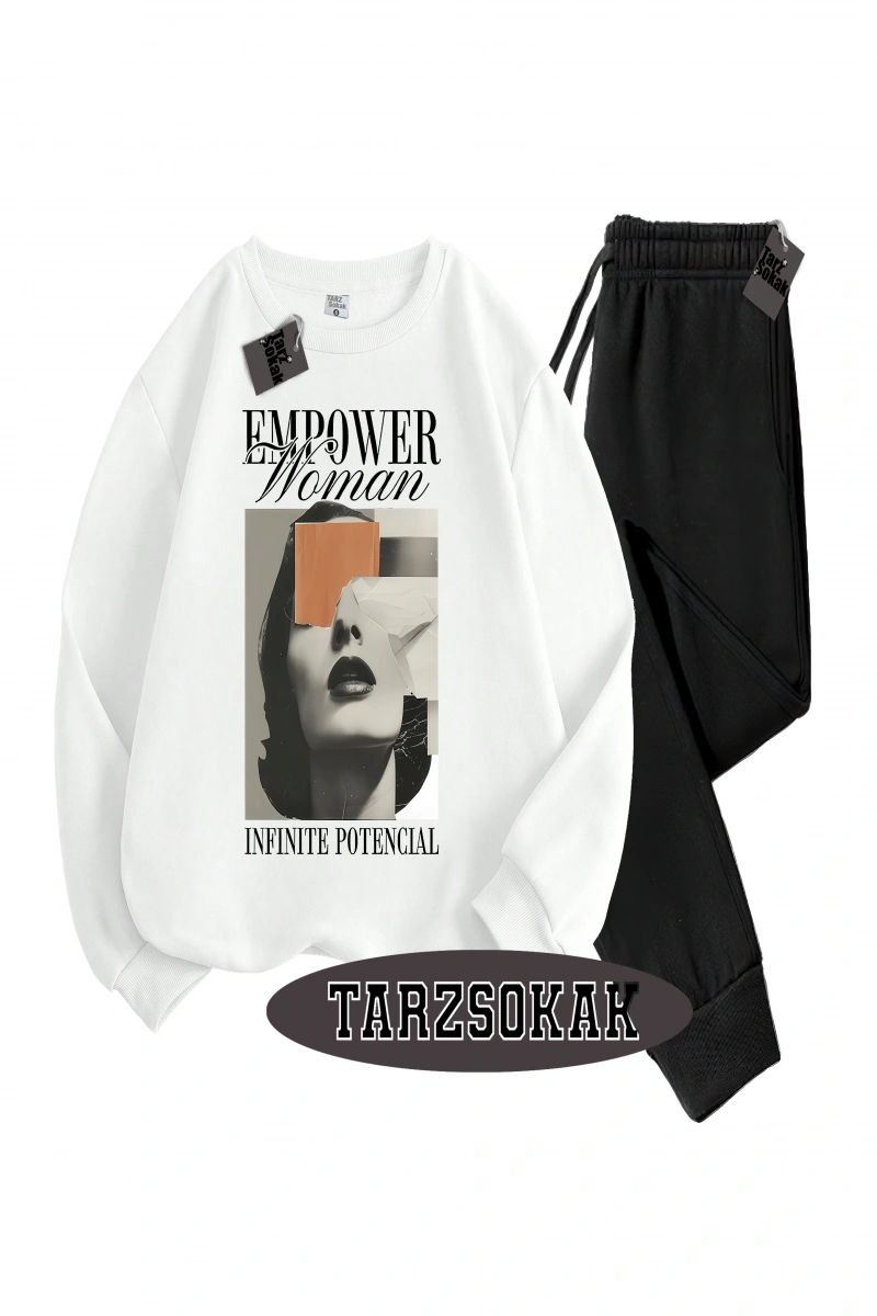 Siyah Kapşonlu EmpoweR Detaylı ikili TAKIM