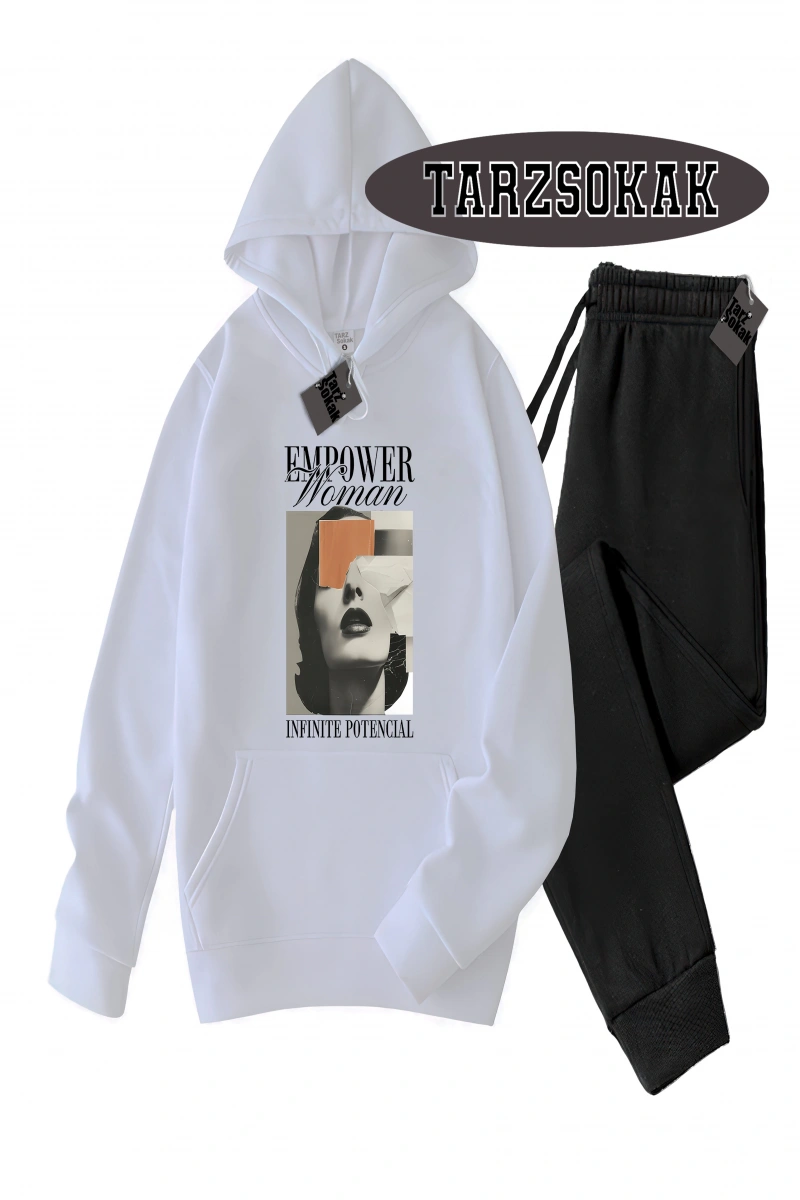 Siyah Kapşonlu EmpoweR Detaylı ikili TAKIM