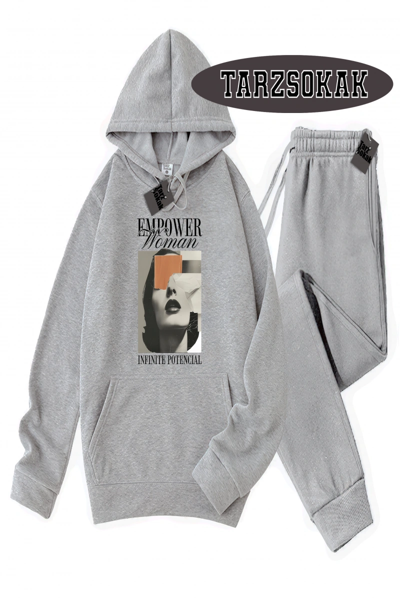 Siyah Kapşonlu EmpoweR Detaylı ikili TAKIM