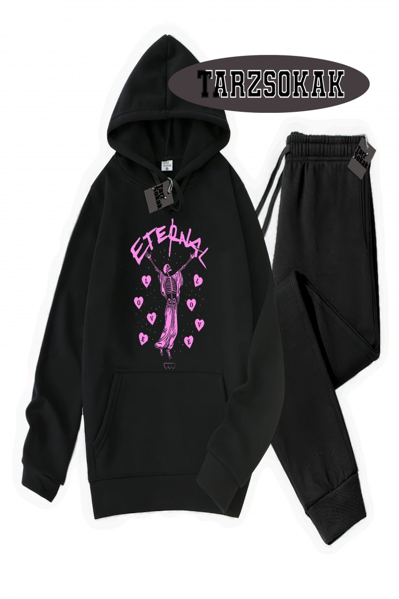Siyah Kapşonlu Eternal Detaylı ikili TAKIM