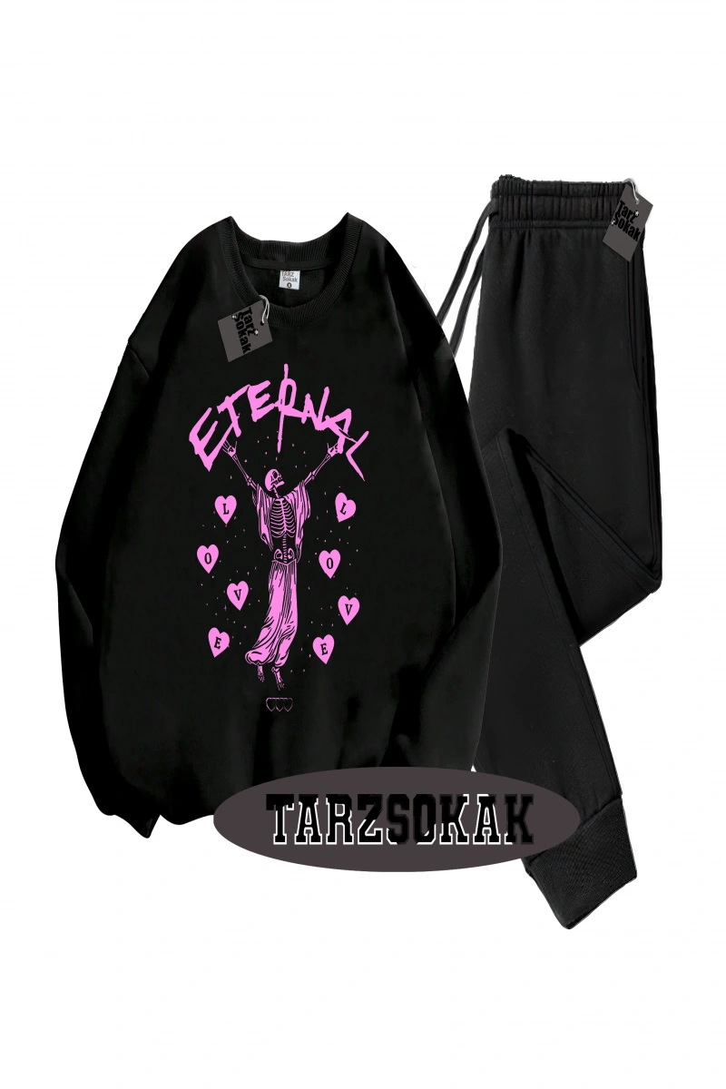 Siyah Kapşonlu Eternal Detaylı ikili TAKIM