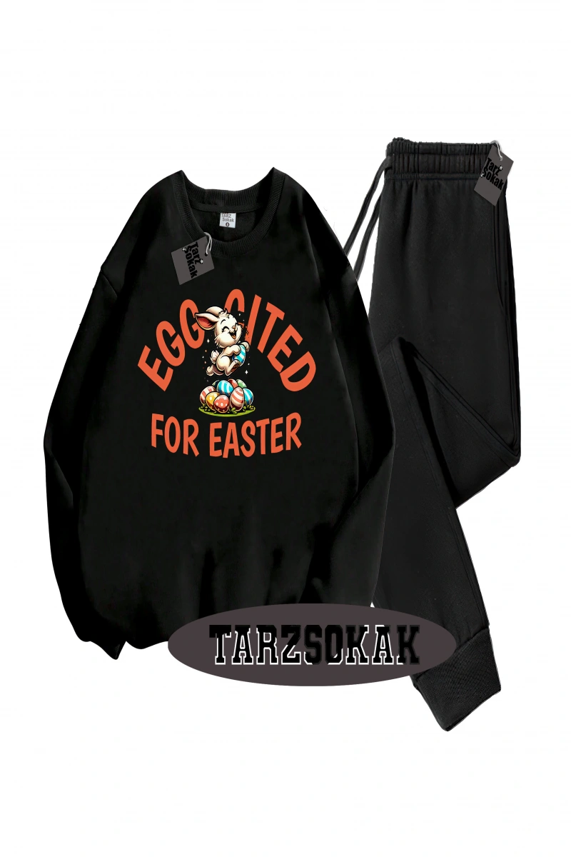 Siyah Kapşonlu For Easter Detaylı ikili TAKIM