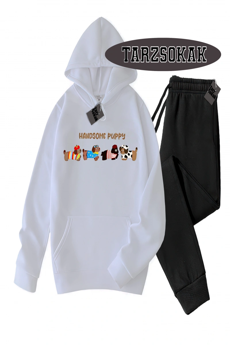 Siyah Kapşonlu Handsome Detaylı ikili TAKIM