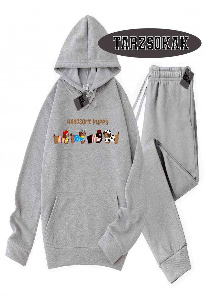 Siyah Kapşonlu Handsome Detaylı ikili TAKIM