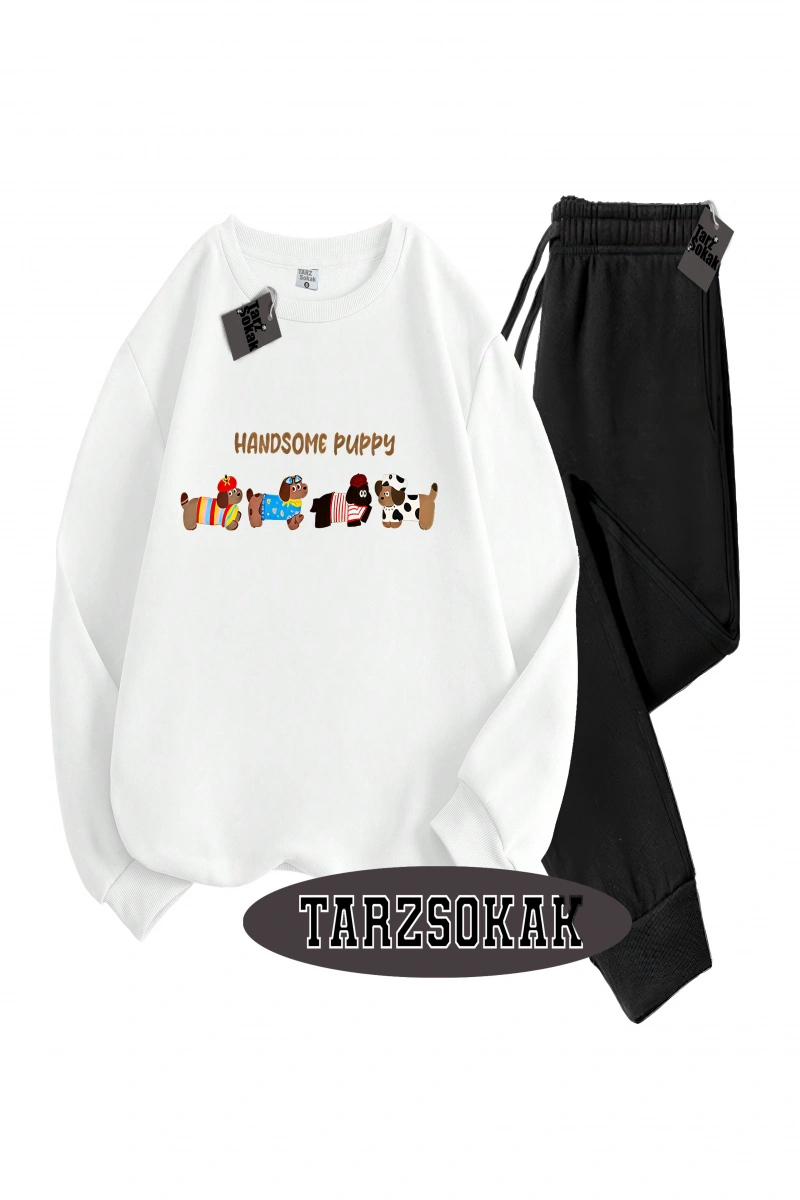 Siyah Kapşonlu Handsome Detaylı ikili TAKIM