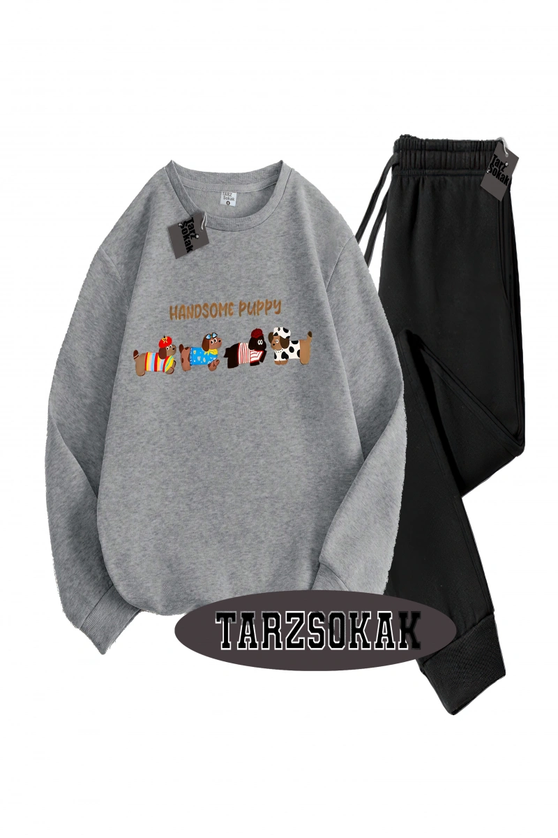 Siyah Kapşonlu Handsome Detaylı ikili TAKIM