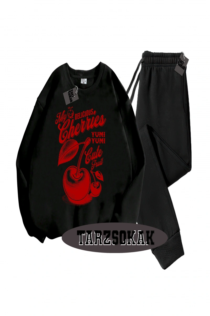 Siyah Kapşonlu Herry Yum Yum Detaylı ikili TAKIM