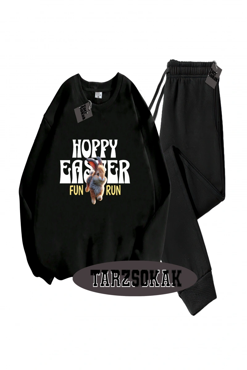 Siyah Kapşonlu Hoppy Detaylı ikili TAKIM