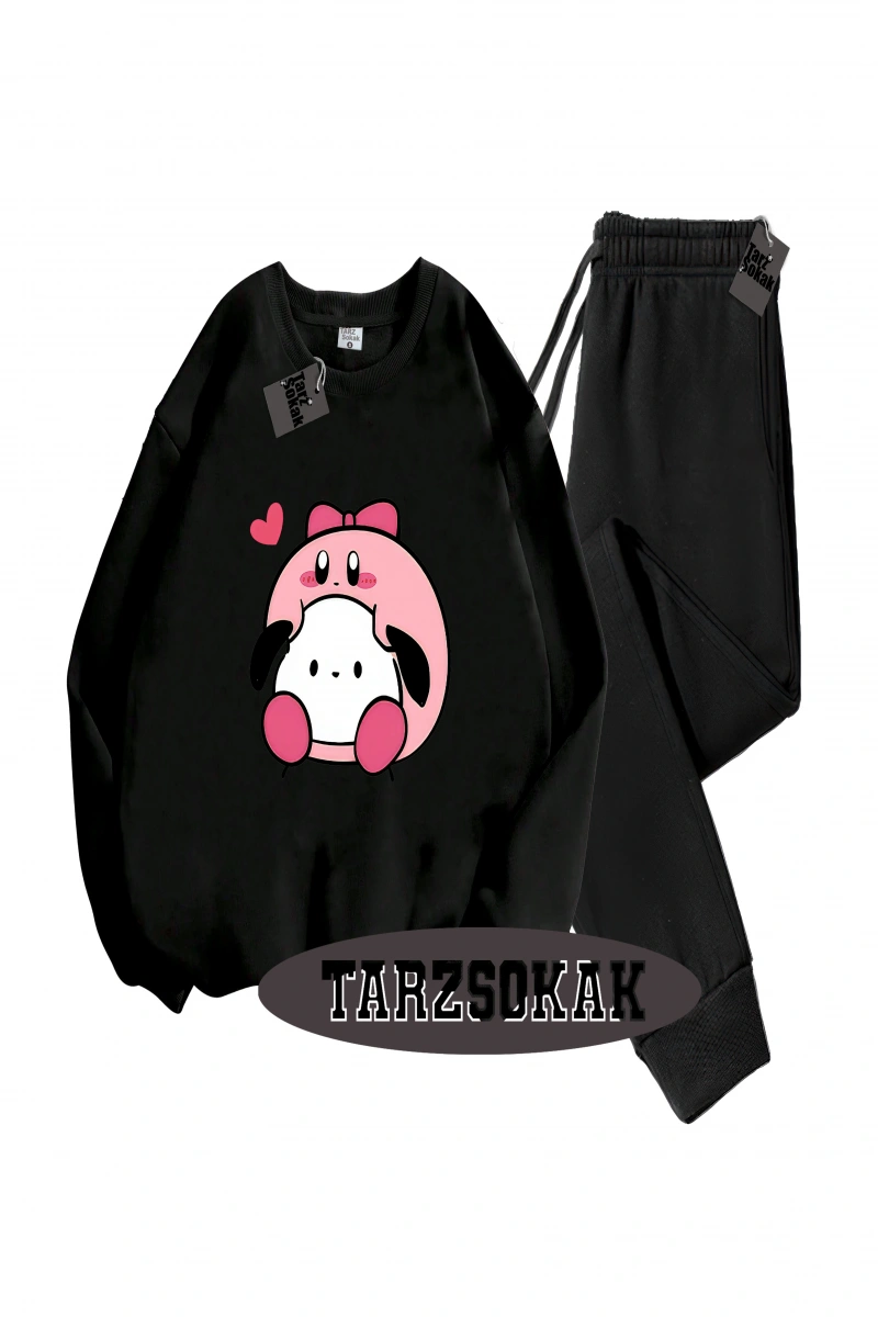 Siyah Kapşonlu Just waıtıng Detaylı ikili TAKIM