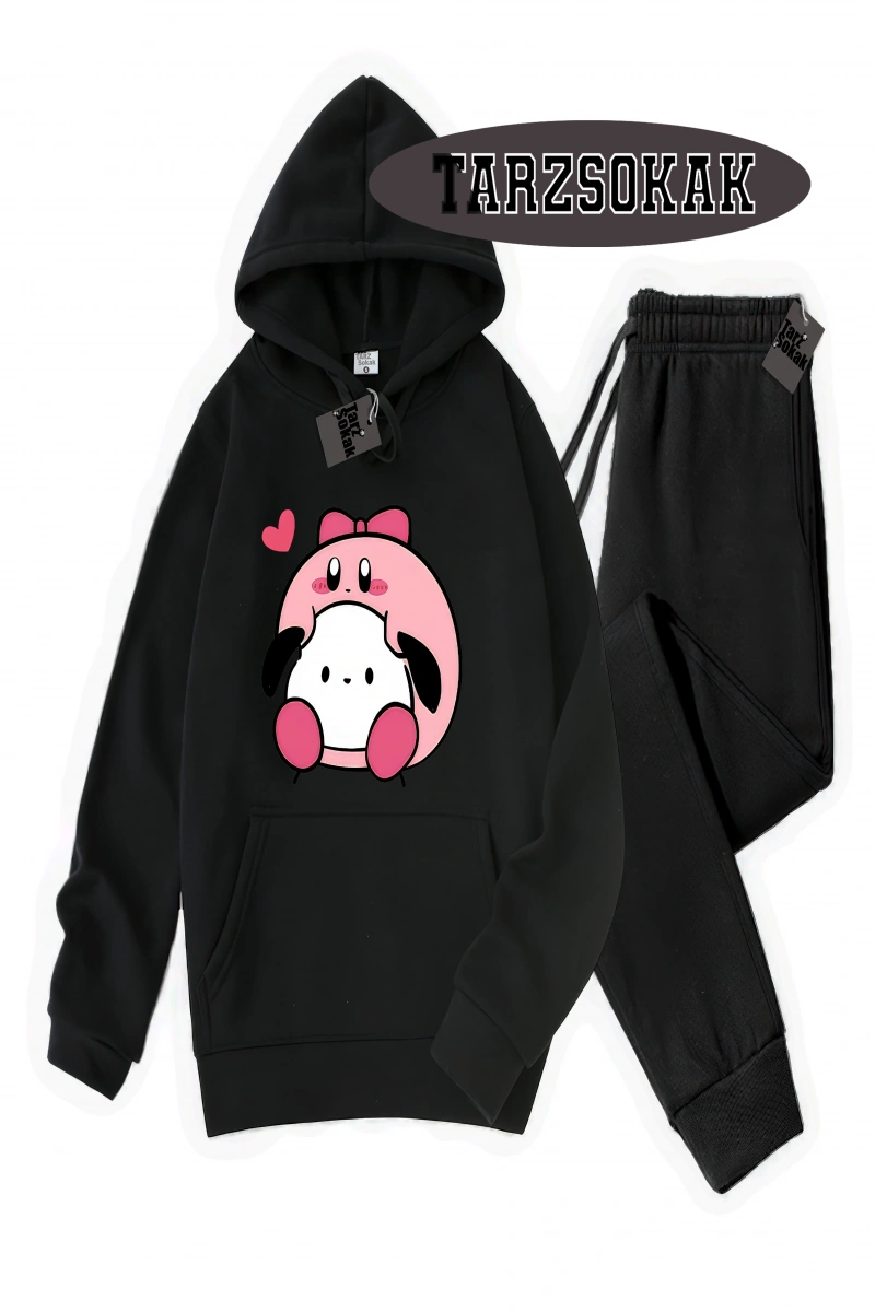 Siyah Kapşonlu Just waıtıng Detaylı ikili TAKIM