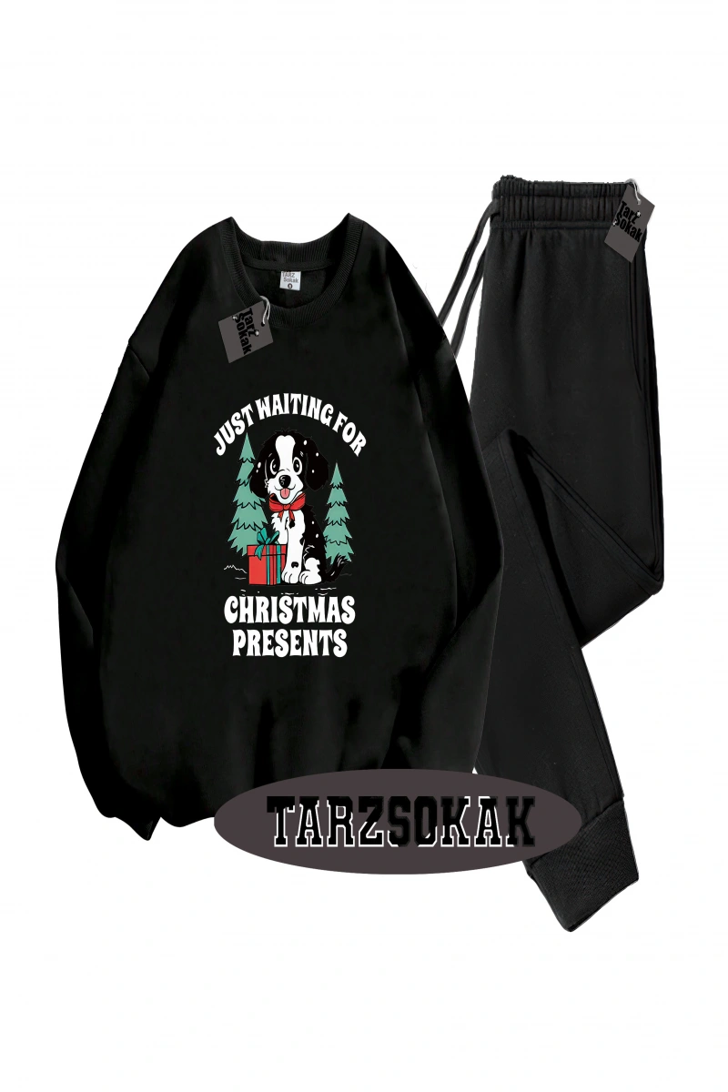 Siyah Kapşonlu Just waıtıng Detaylı ikili TAKIM
