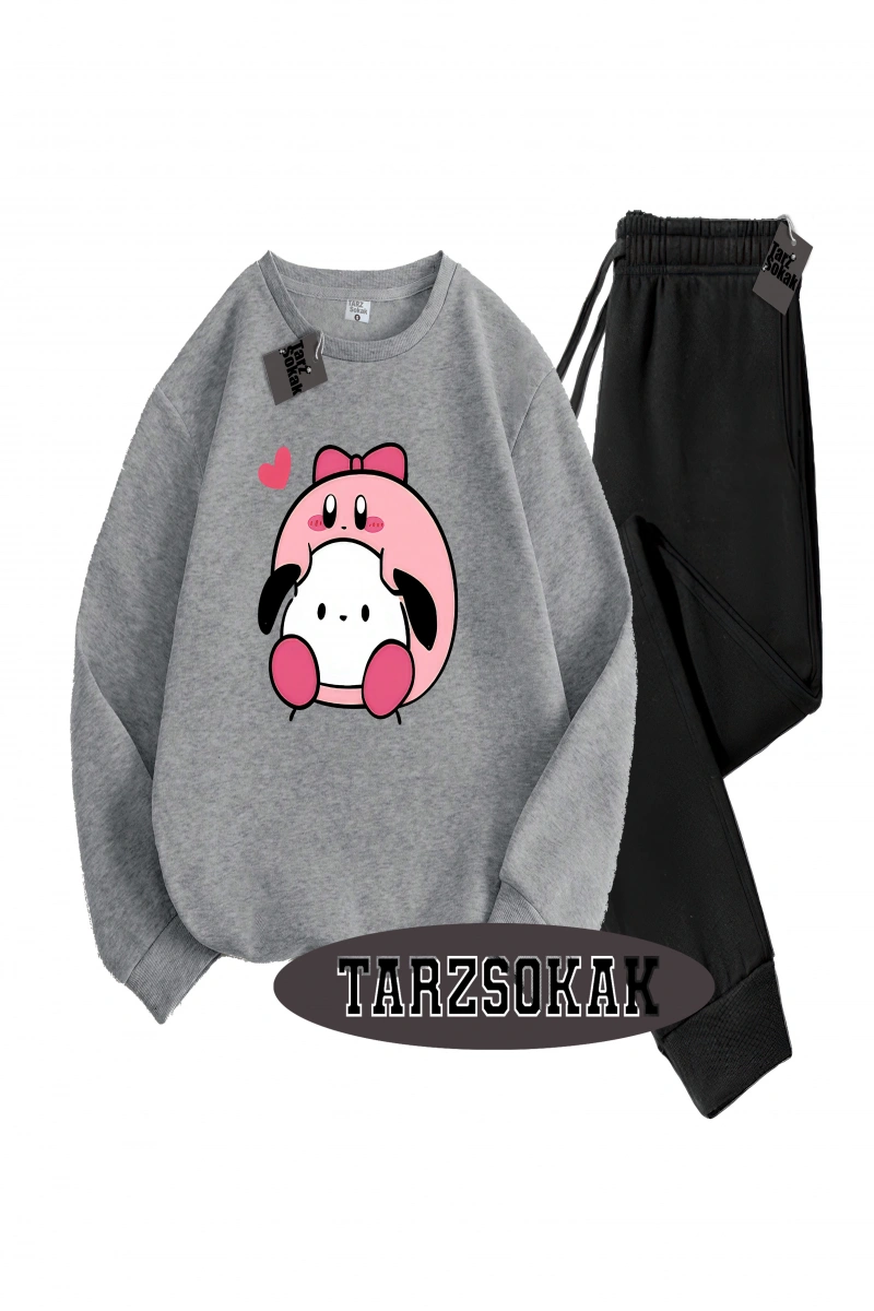 Siyah Kapşonlu Just waıtıng Detaylı ikili TAKIM