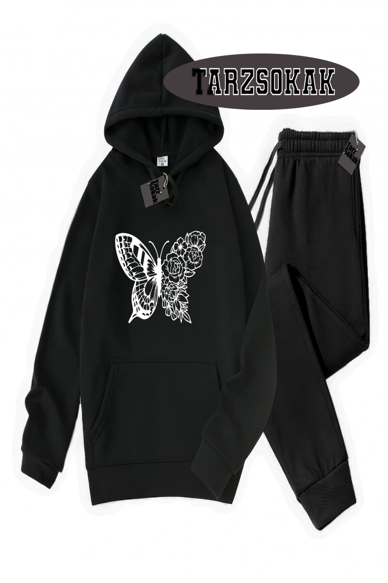 Siyah Kapşonlu kelebek çiçek  Detaylı ikili TAKIM