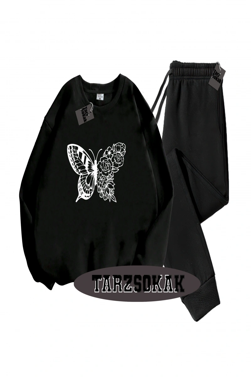 Siyah Kapşonlu kelebek çiçek  Detaylı ikili TAKIM