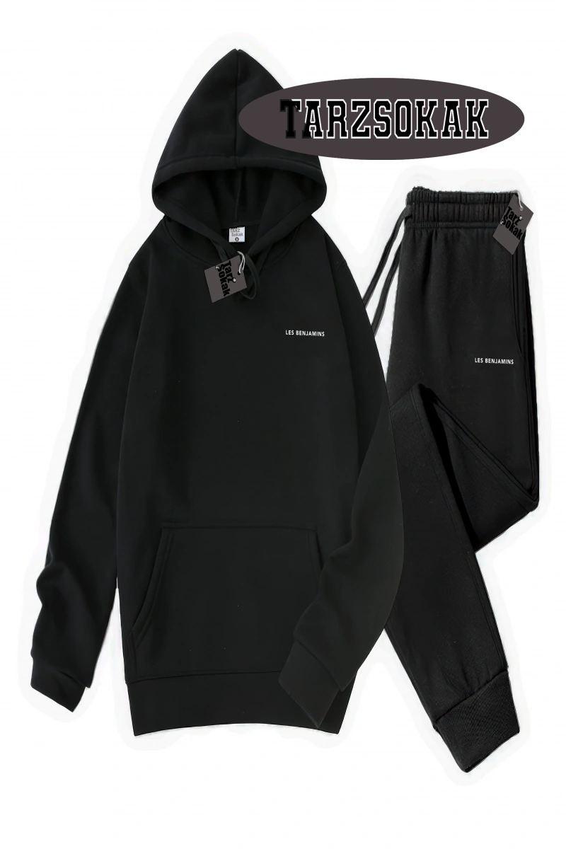 Siyah Kapşonlu les Detaylı ikili TAKIM