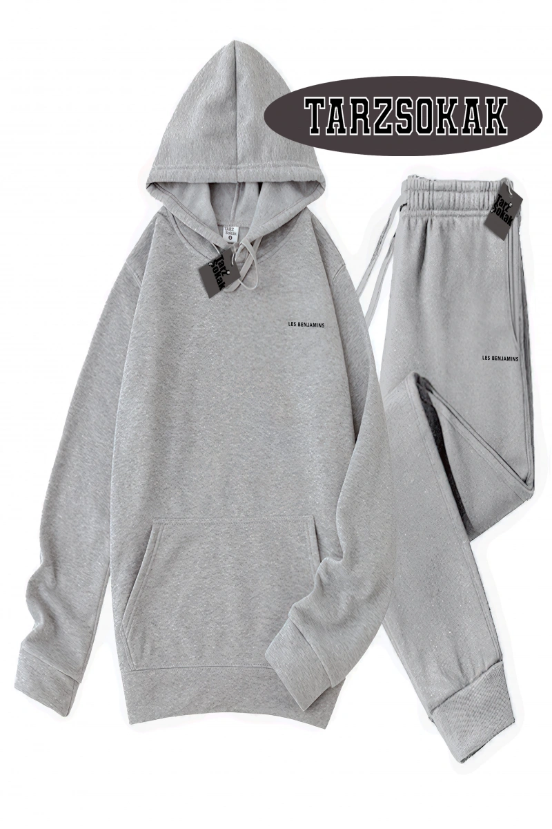 Siyah Kapşonlu les Detaylı ikili TAKIM