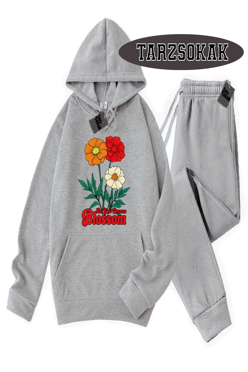 Siyah Kapşonlu Let your dreams blossom Detaylı ikili TAKIM