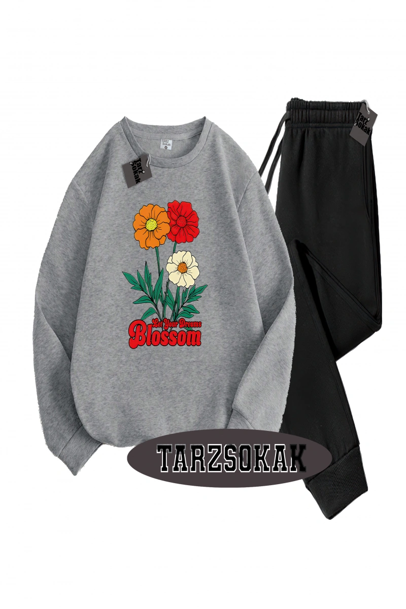 Siyah Kapşonlu Let your dreams blossom Detaylı ikili TAKIM
