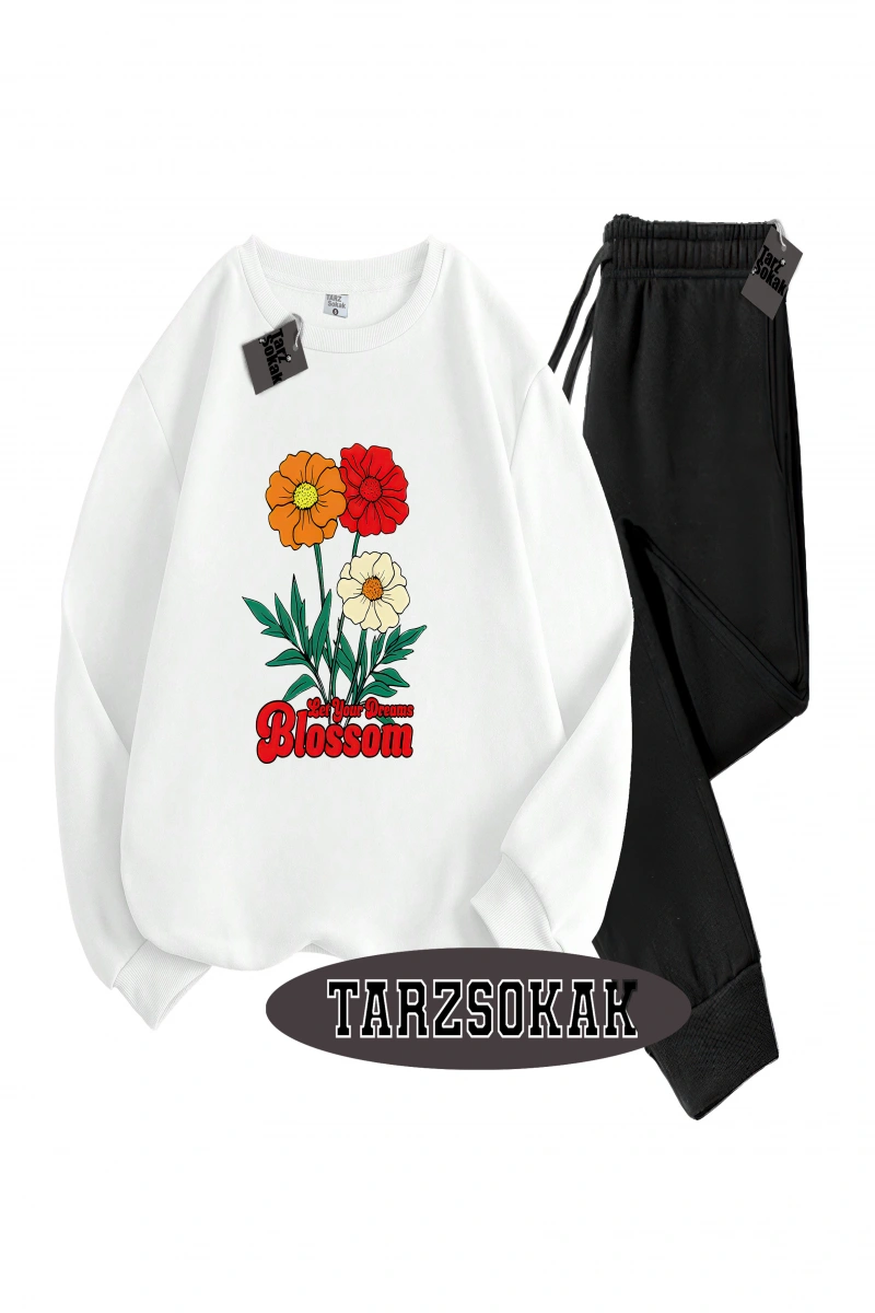 Siyah Kapşonlu Let your dreams blossom Detaylı ikili TAKIM