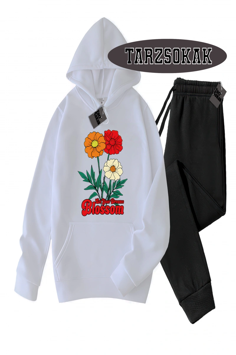 Siyah Kapşonlu Let your dreams blossom Detaylı ikili TAKIM