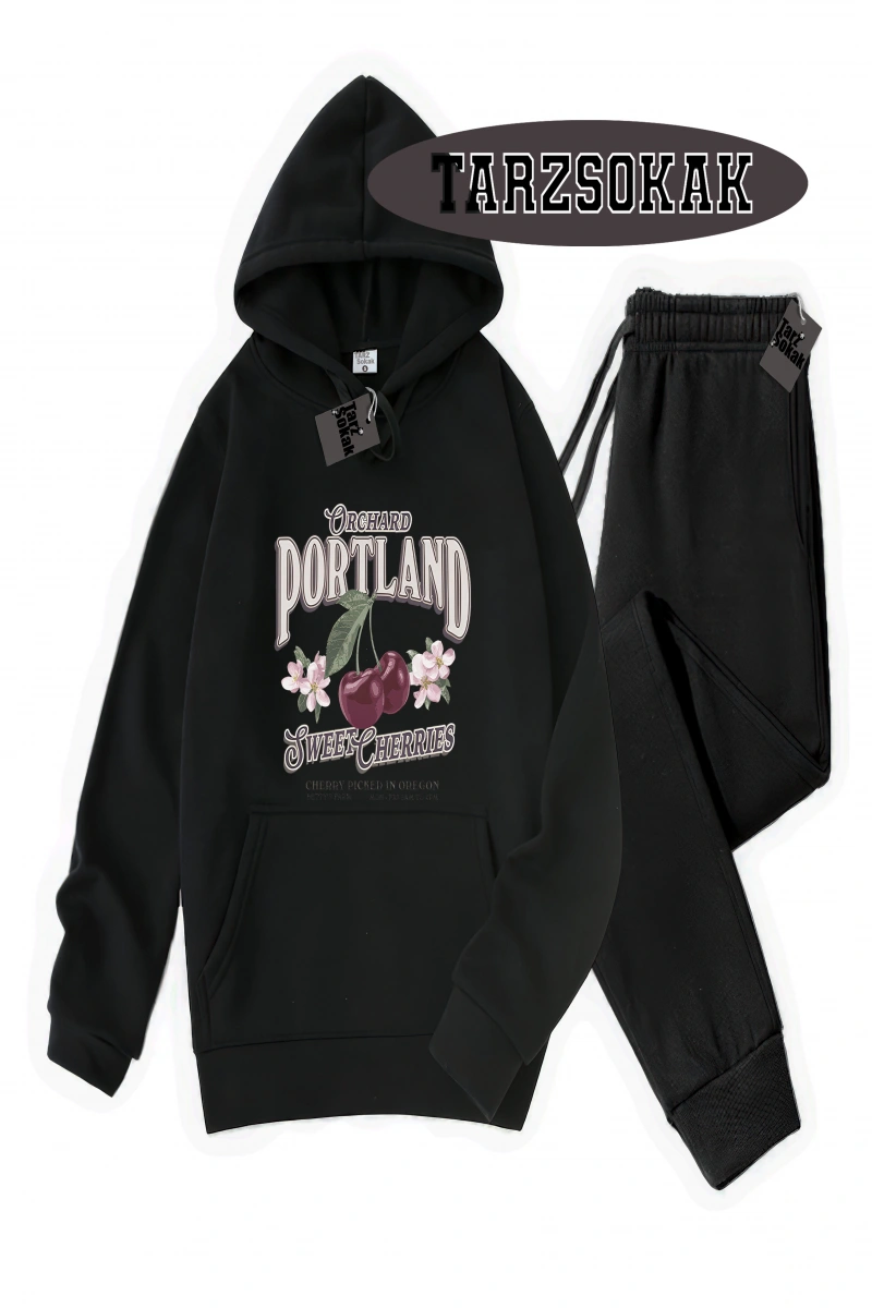 Siyah Kapşonlu Orchard Detaylı ikili TAKIM