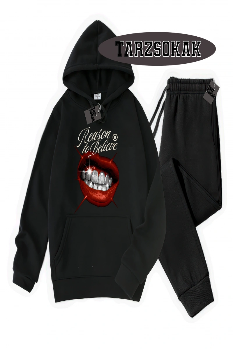 Siyah Kapşonlu Reason Detaylı ikili TAKIM