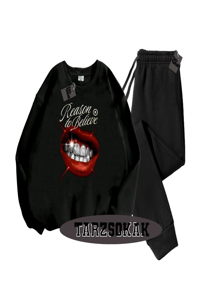 Siyah Kapşonlu Reason Detaylı ikili TAKIM