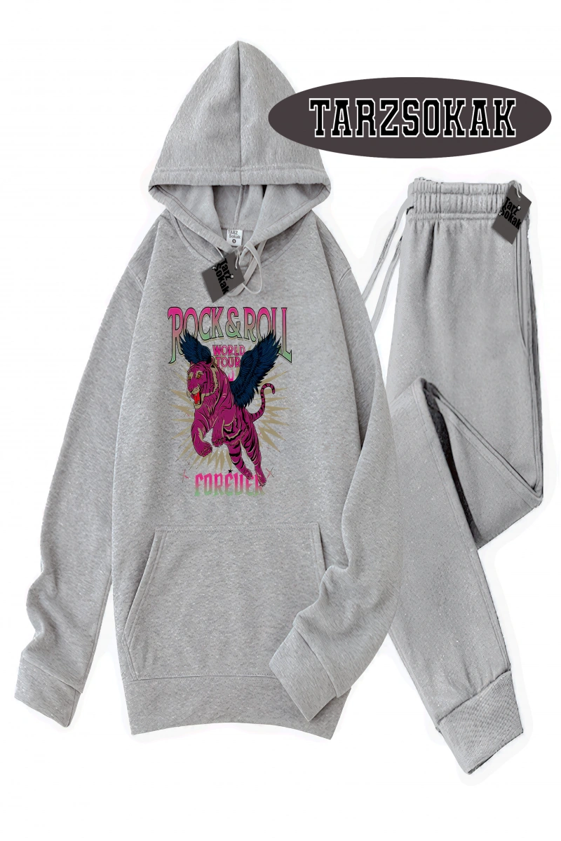 Siyah Kapşonlu RockRoll Detaylı ikili TAKIM
