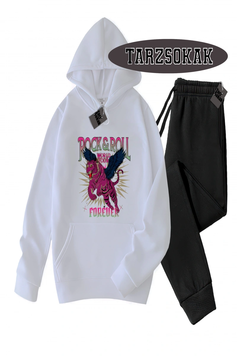 Siyah Kapşonlu RockRoll Detaylı ikili TAKIM