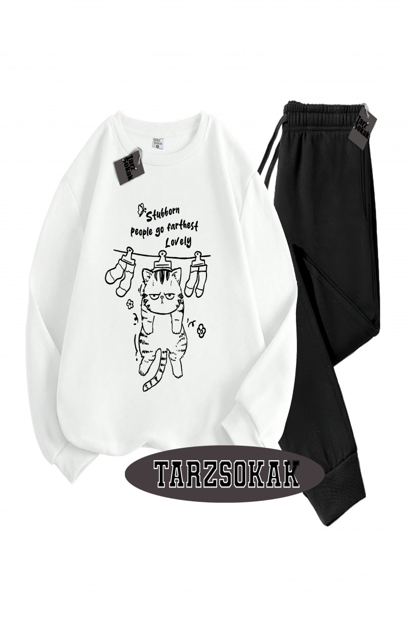 Siyah Kapşonlu Stubborn Detaylı ikili TAKIM