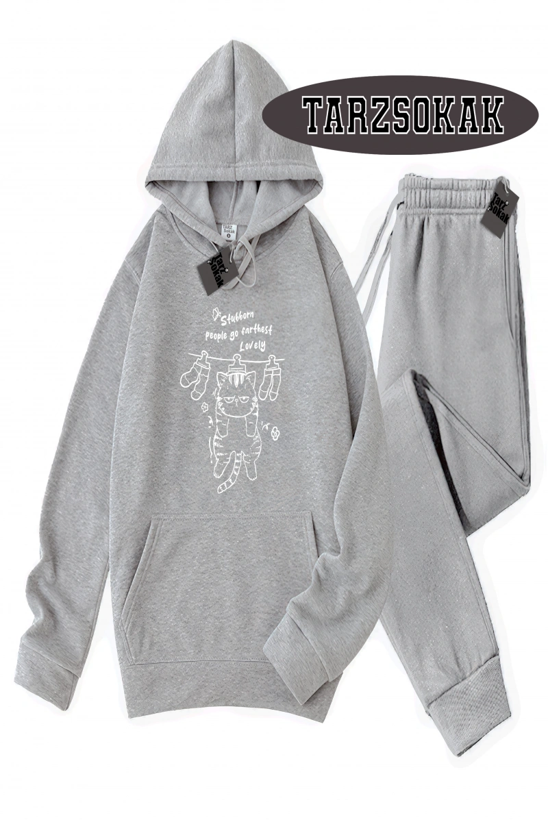 Siyah Kapşonlu Stubborn Detaylı ikili TAKIM