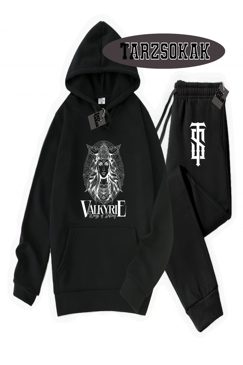 Siyah Kapşonlu Valkyrıe Detaylı ikili TAKIM