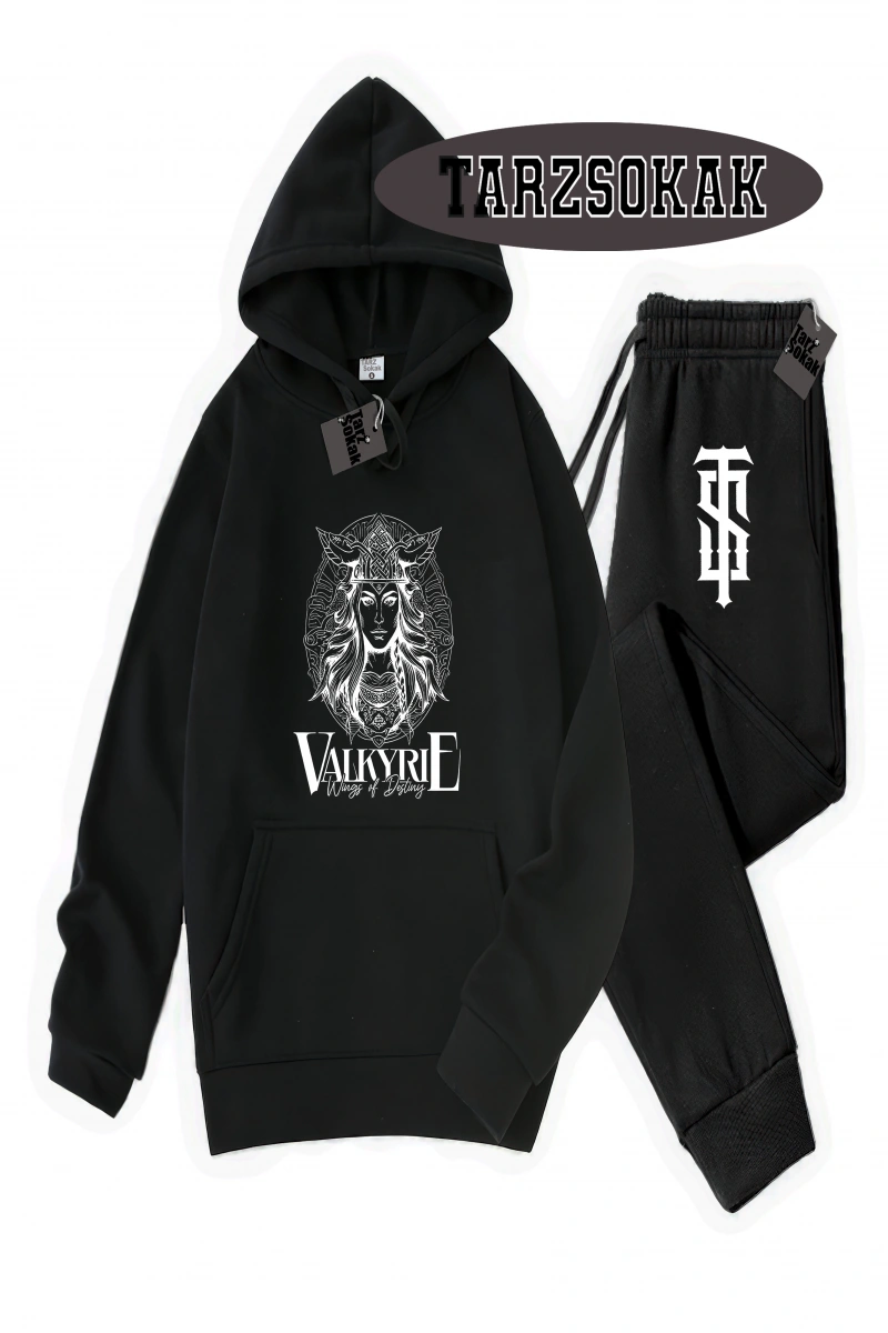 Siyah Kapşonlu Valkyrıe Detaylı ikili TAKIM