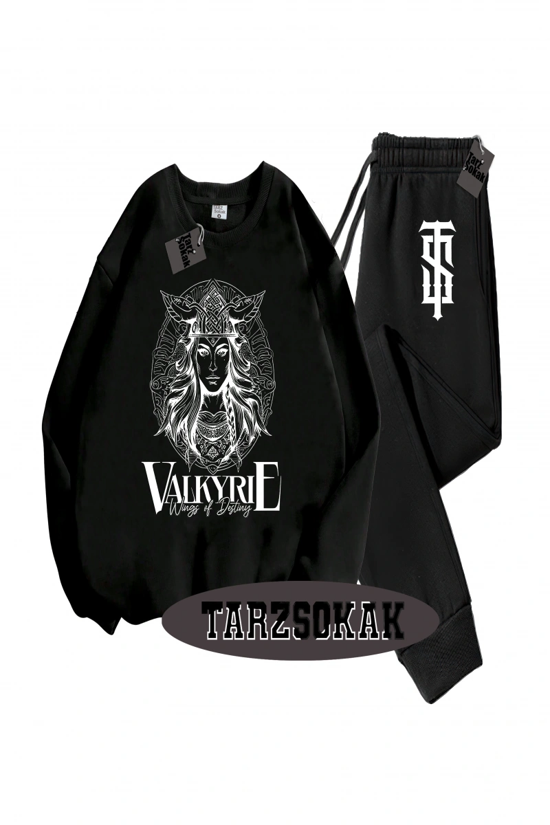 Siyah Kapşonlu Valkyrıe Detaylı ikili TAKIM
