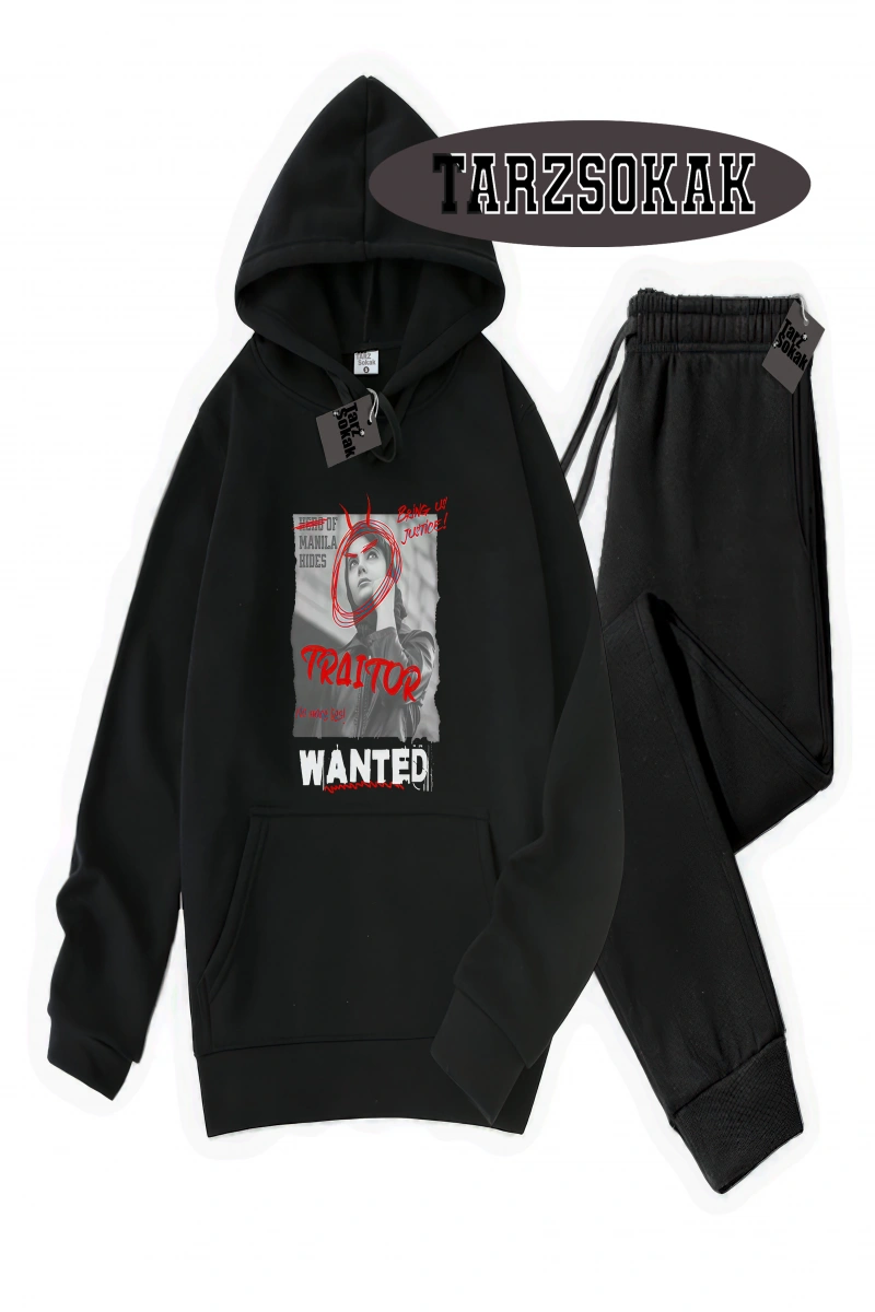 Siyah Kapşonlu Wanted Detaylı ikili TAKIM
