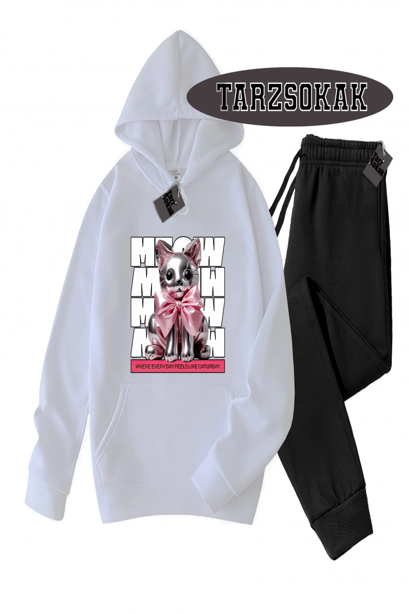 Siyah Kapşonlu Where Everday Detaylı ikili TAKIM