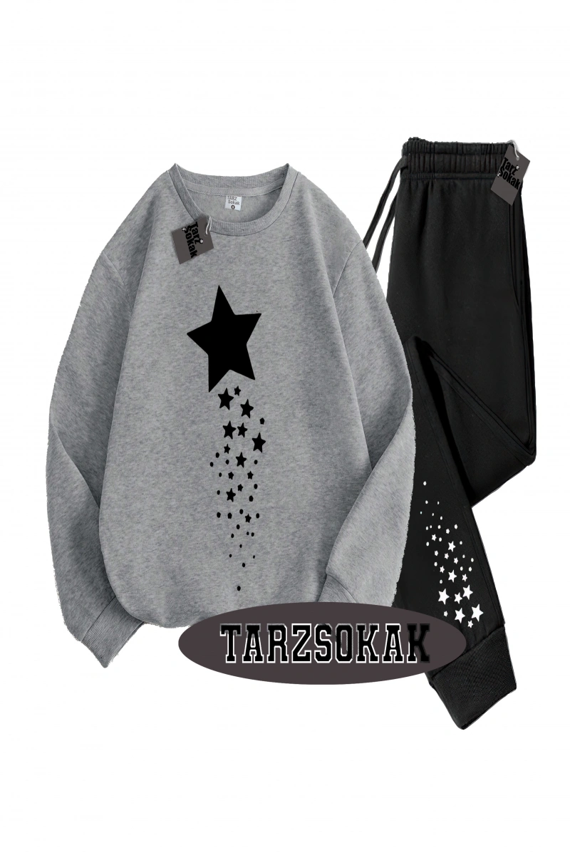 Siyah Kapşonlu Yıldız Detaylı ikili TAKIM