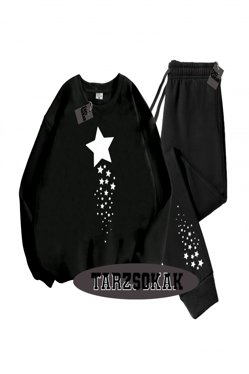 Siyah Kapşonlu Yıldız Detaylı ikili TAKIM