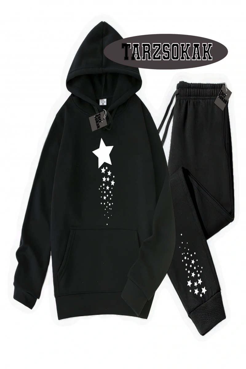 Siyah Kapşonlu Yıldız Detaylı ikili TAKIM