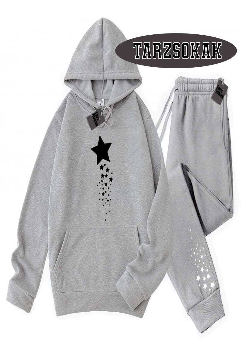 Siyah Kapşonlu Yıldız Detaylı ikili TAKIM