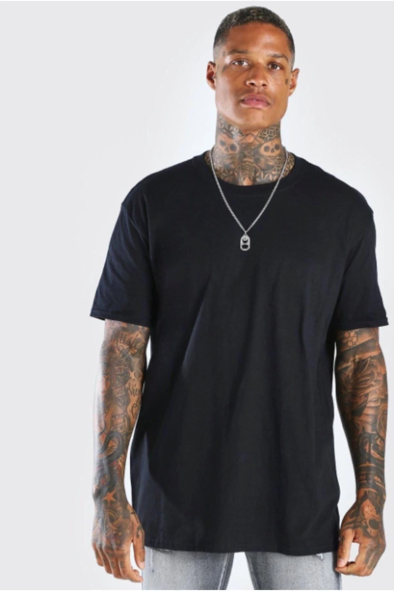 Siyah Paris Baskılı Oversize Bisiklet Yaka T-shirt