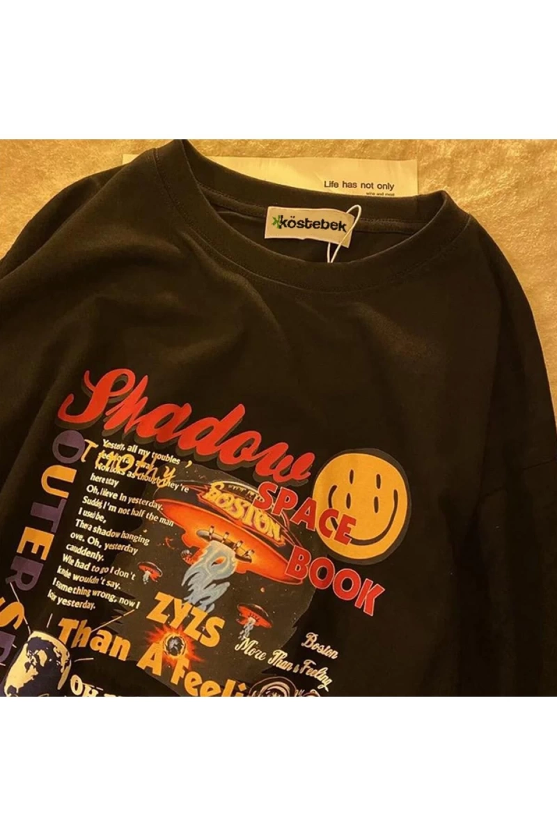 Siyah Shadow Space Book T-shirt Et1869s