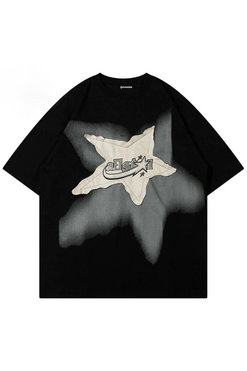 Siyah Shooting Star Trail T-shirt Et1987