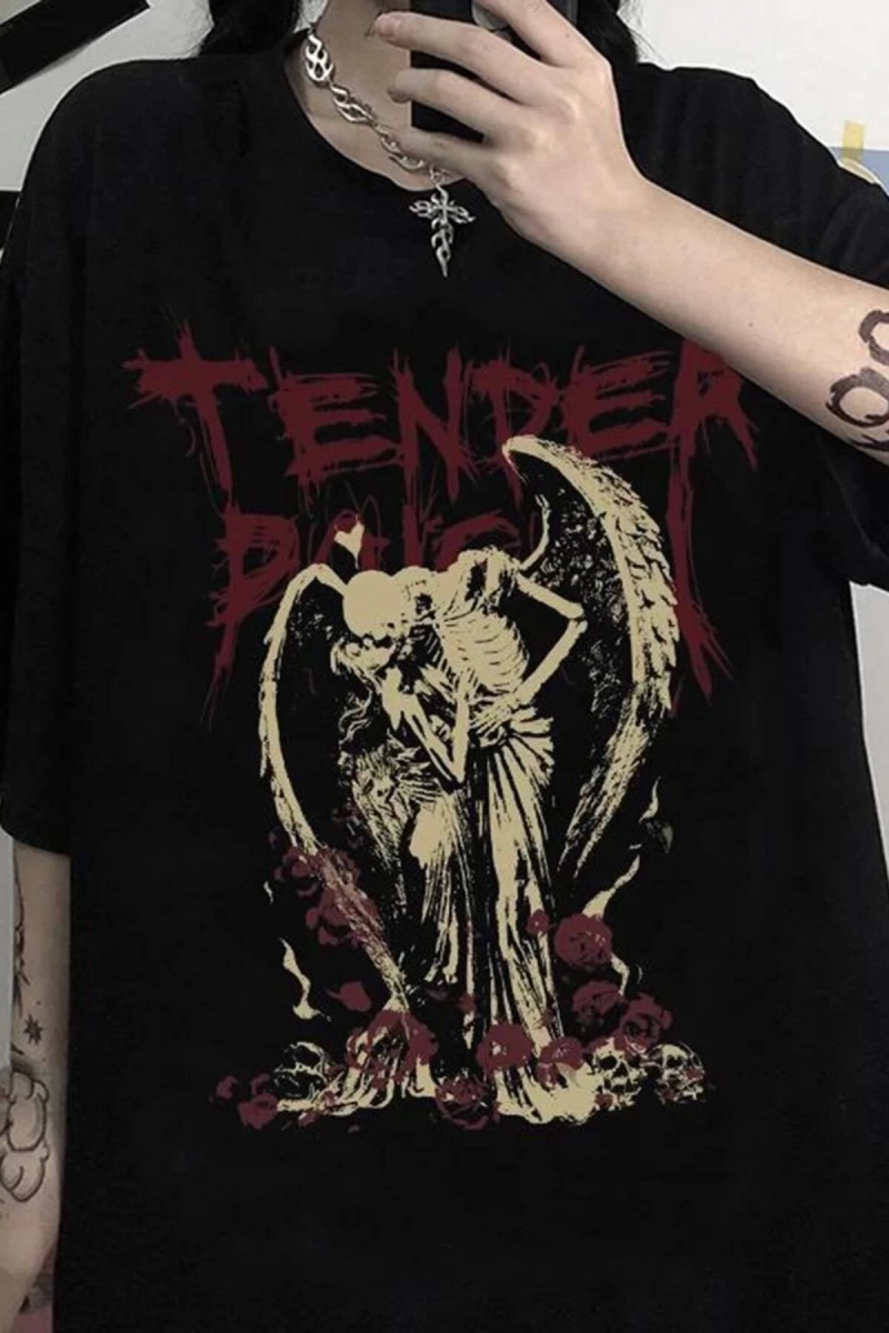 Siyah Tender Skeleton Angel Couple T-shirt Rbts410229