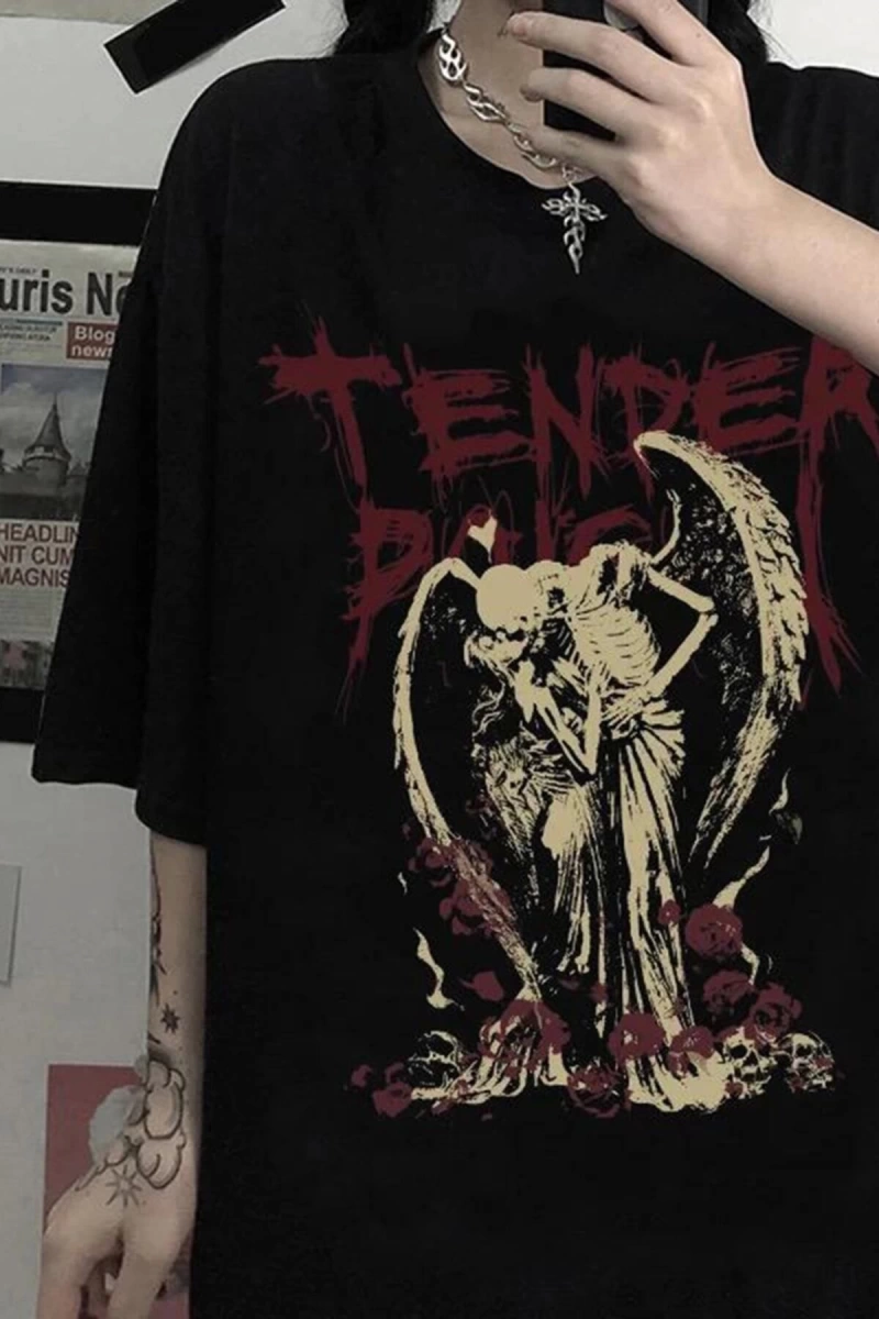 Siyah Tender Skeleton Angel Couple T-shirt Rbts410229