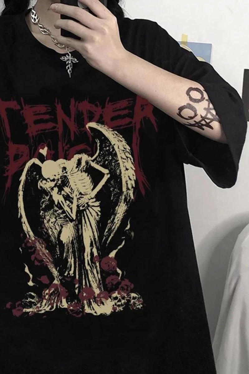 Siyah Tender Skeleton Angel Couple T-shirt Rbts410229