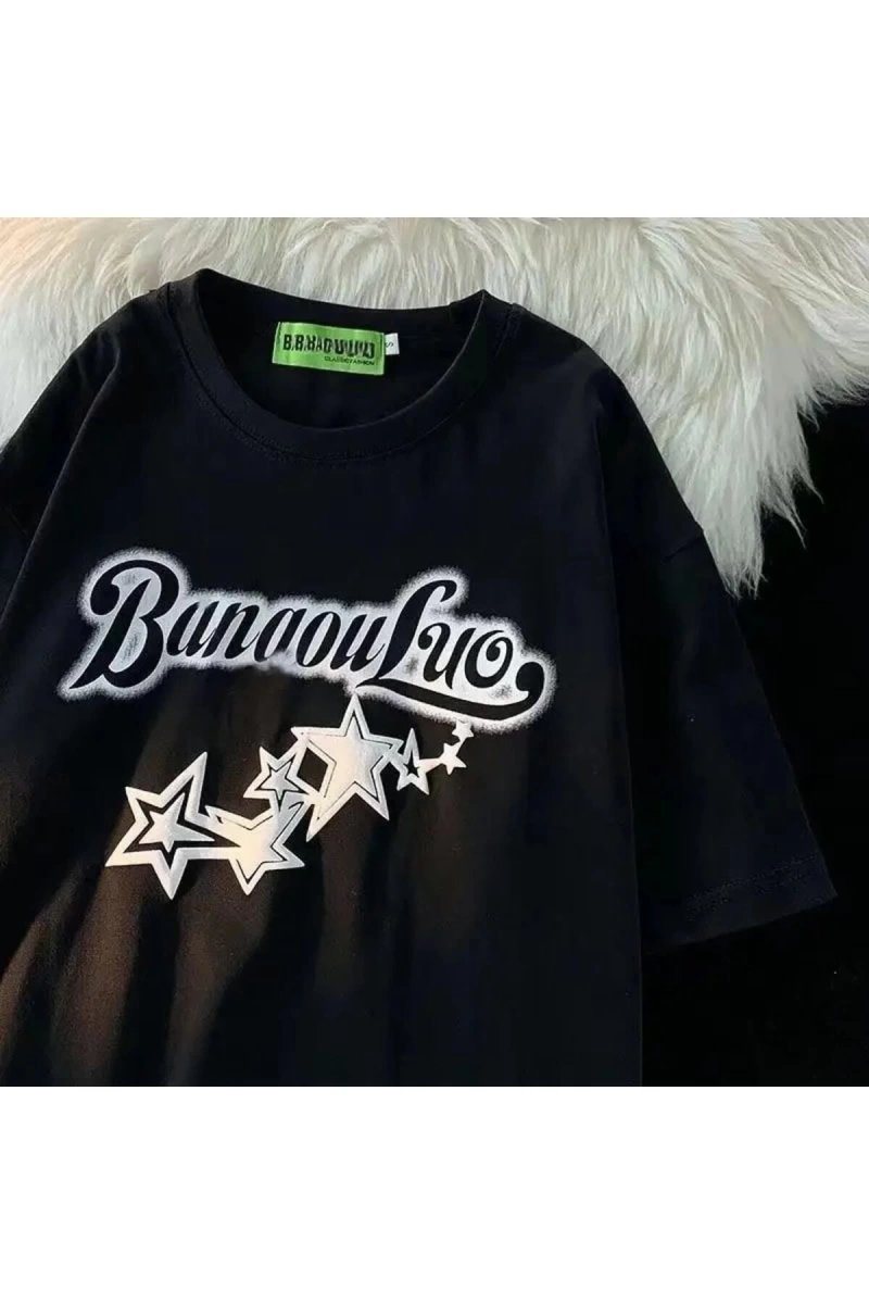 Siyah Unisex Bunaouluo Yıldız Tişört
