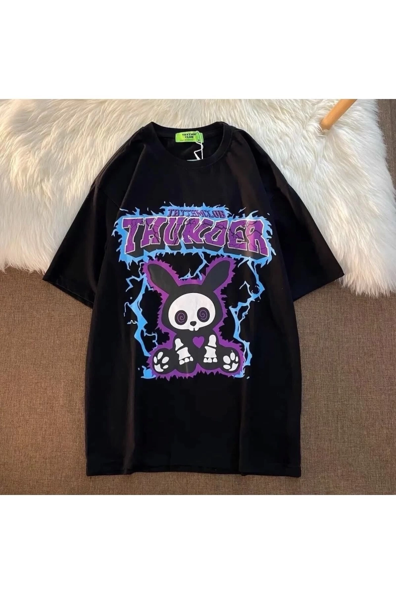 Siyah Unisex Hipnoz Tavşan Tişört