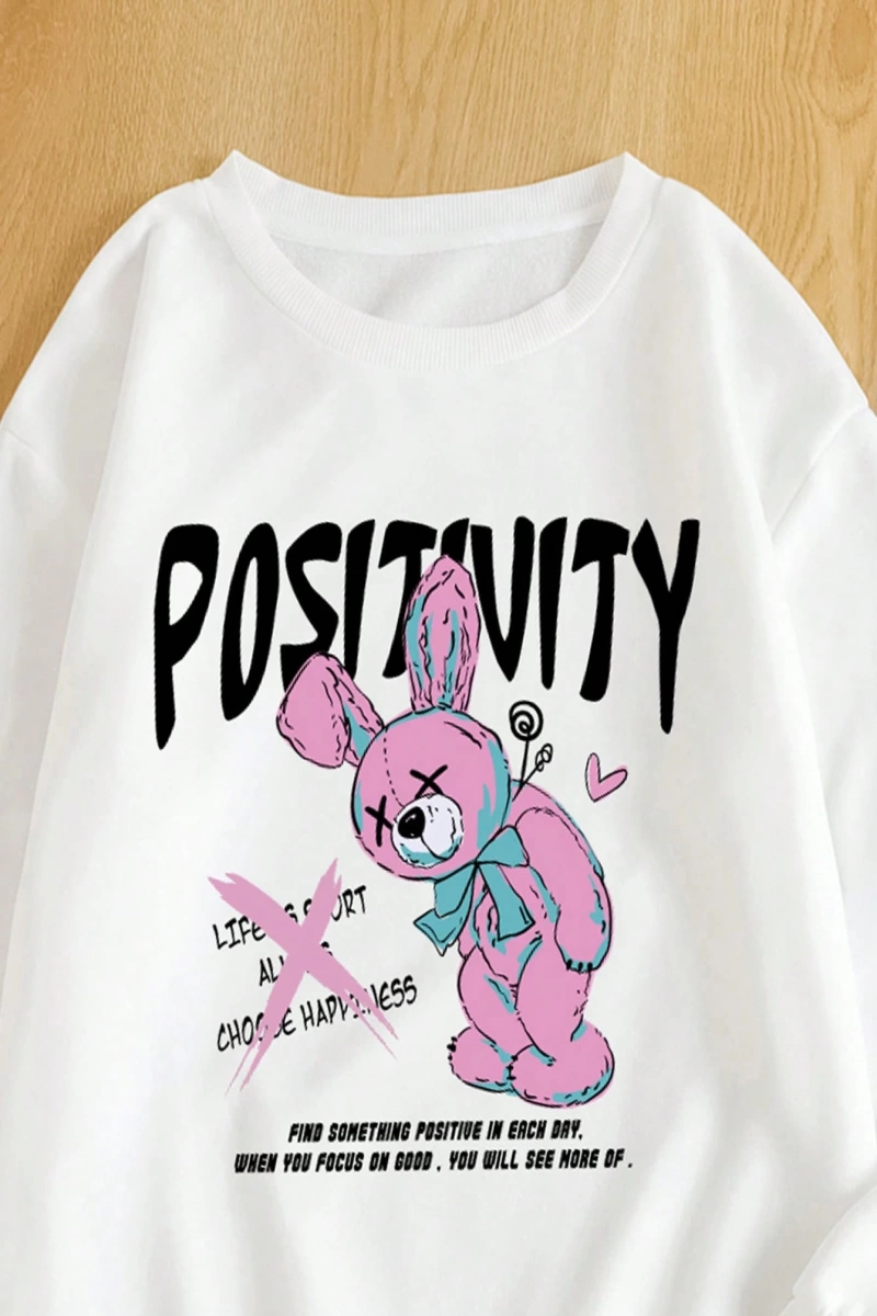 Slayr Kadın Karikatür Mektup Baskılı Kazak Sweatshirt Ve Eşofman Altı İki Parça Set