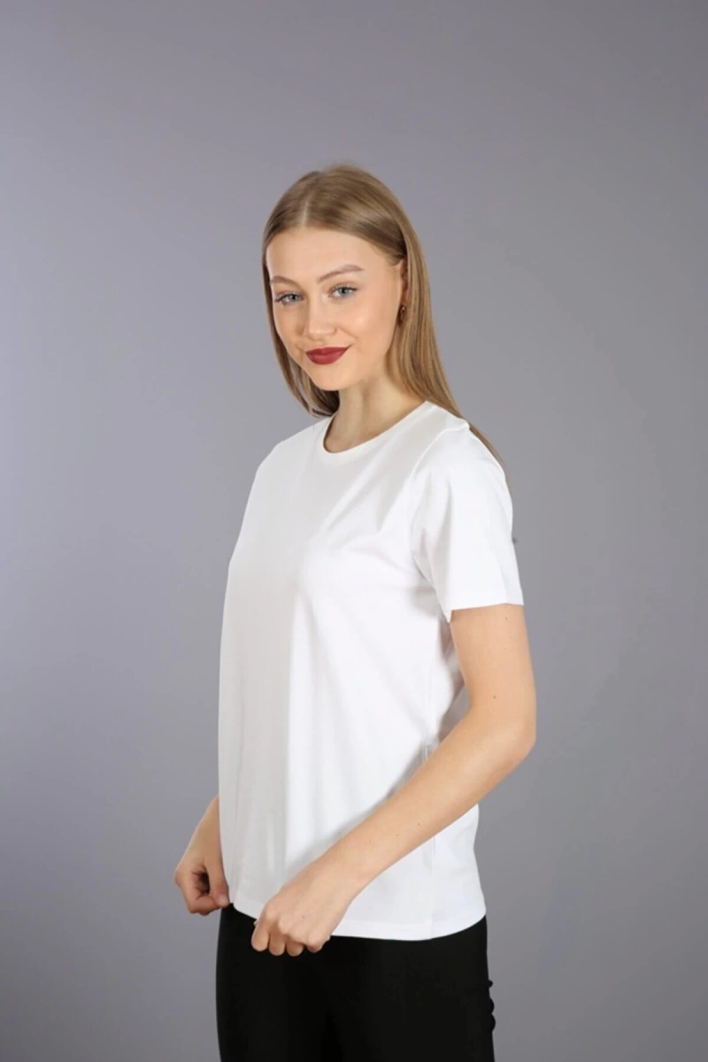 Slim Fit Yuvarlak Yaka Basic T-shirt Beyaz